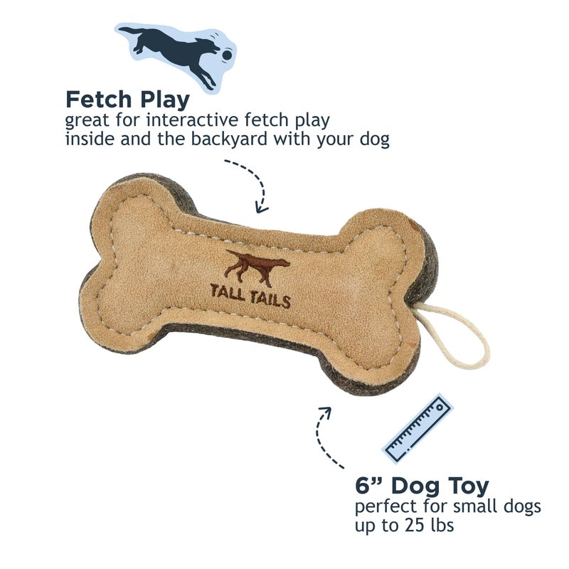 Tall Tails Dog Natural Leather Bone Fetch Toy Gift for Dogs 6 inches - Image 2